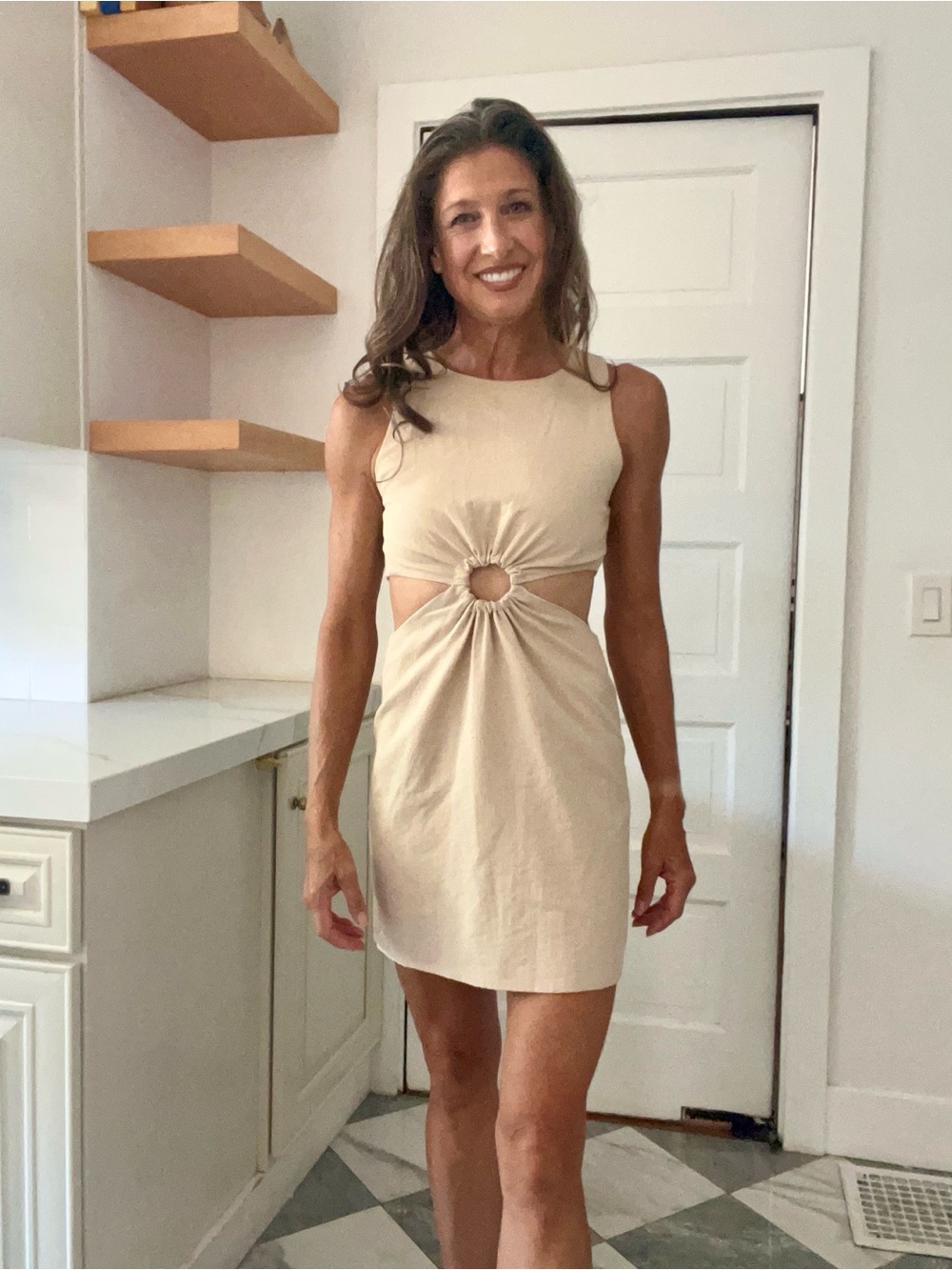 🤍 Kourt Vivi Size S Beige Cutout Ring Mini Dress Y2K Bodycon Going Out